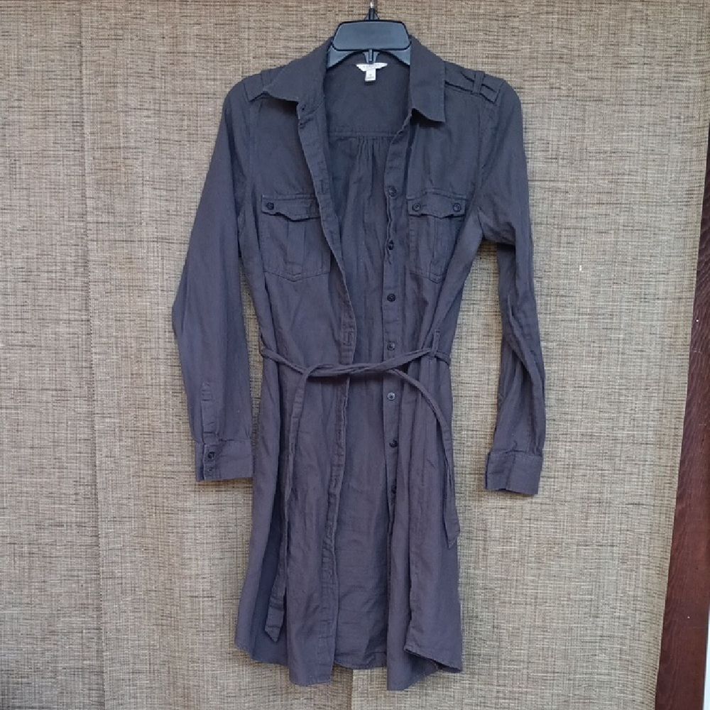 Gray Button-Up Cotton  Shirt Dress